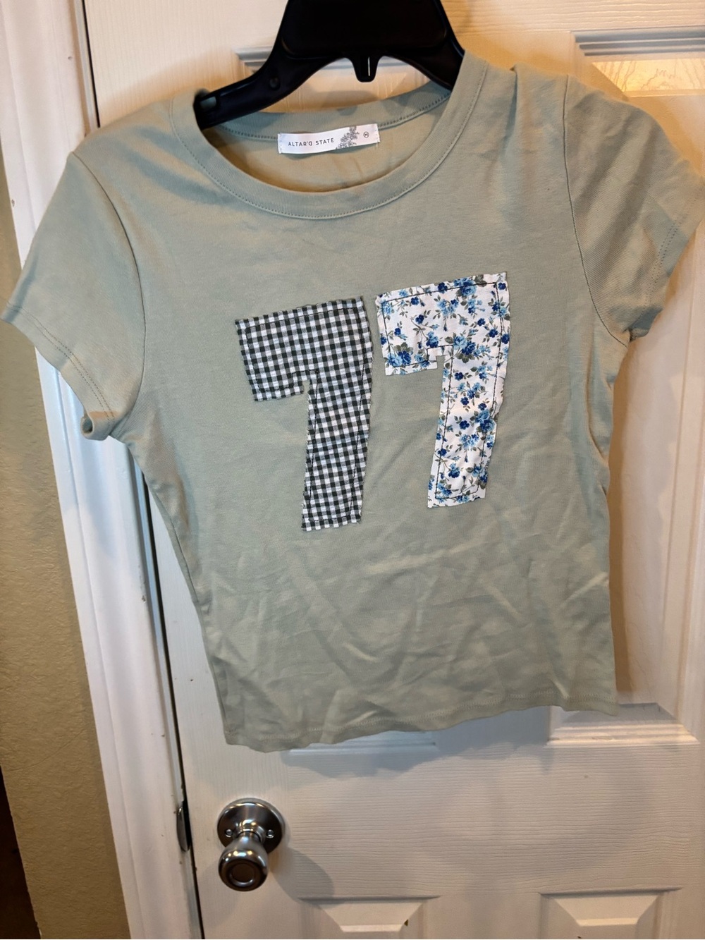 Altar'd State women’s Size M' Sage Green Number 77 Tee